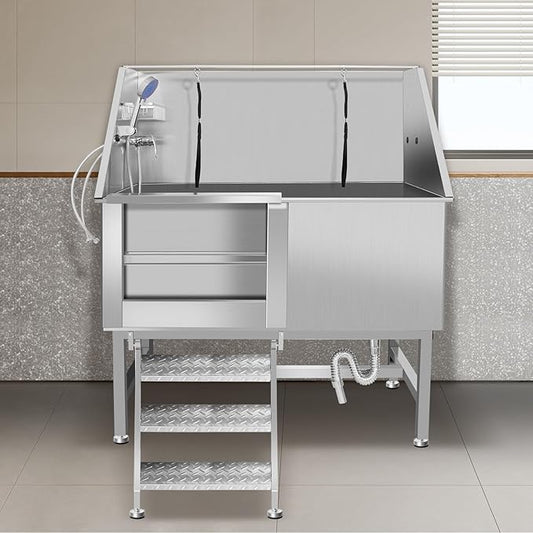Dog Washing Station Large Dogs Grooming Tub Professional Stainless Steel Dog Bathtubs Bathing Tub Pet Washing Station For Home With Steps