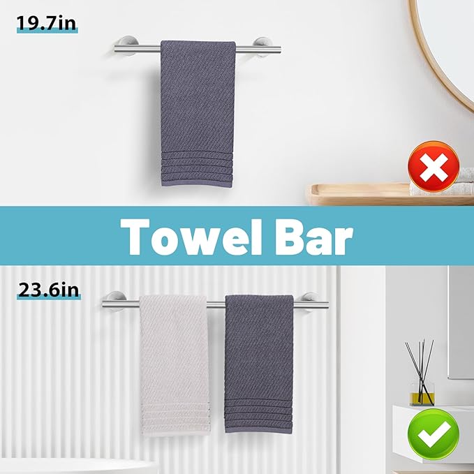 Bathroom Hardware Set, 6-Piece Towel Bar Set Brushed Nickel Towel Holder Set Includes 19.68/23.6 in Towel Bar,Toilet Paper Holder,Towel Ring and Towel Hook Wall Mount Bathroom Accessories Set