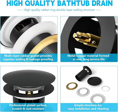 【Limited-time Promotion】 Pop Up Freestanding Tub Drain Plug, 2025 Upgraded freestanding tub Drain，Rust-Proof and Clog-Proof (for Most freestanding bathtubs) (Matte Black)