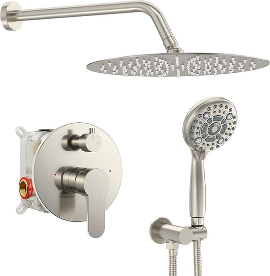 SR SUN RISE Shower Faucet - 12 Inch Multifunctional High Pressure Shower Head System with Handheld Shower Head Fixtures - Valve Included - Brushed Nickel