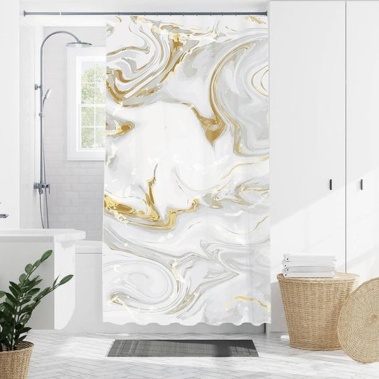 Domoku Grey Gold Marble Shower Curtain,Abstract Modern for Bathroom Decor,Waterproof Texture Washable Fabric,36 X 72