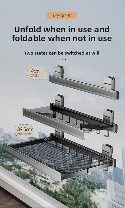 Oleth Telescopic Suction Cup Bathroom Towel Rack & Balcony Drying Net: Super Strong Suction, Tool-Free Install, Wall-Safe. Fits Smooth Surfaces for Towels/Small Items.Bathroom Concealed Folding Shelf