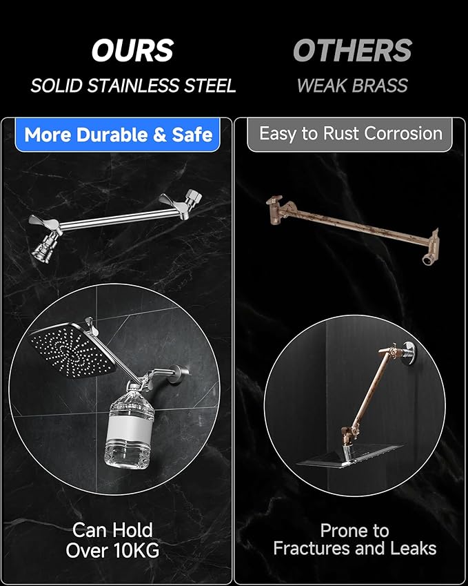 Veken 11.8" Rain Shower Head, Rectangular Rainfall Showerhead with 11" Stainless Steel Exension Arm, Height & Angle Decor Adjustable, High Pressure Shower Heads, Bathroom Accessories, Chrome