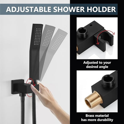 Aolemi Ceiling Mount Rain Shower Head & Handheld Spray with Robust Valve & Trim Kit - Matte Black, 8 Inch Head
