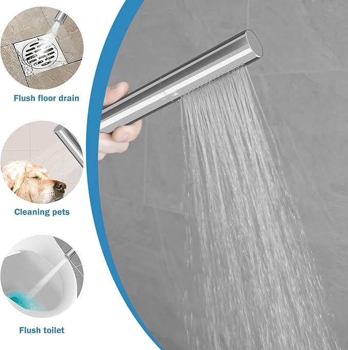 RUMOSE Polished Chrome Bathtub Filler Freestanding Tub Filler Floor Mount Tub Faucet Waterfall Bathtub Faucet with CUPC Certified High Flow Brass Bath Shower Faucets with Handheld Sprayer