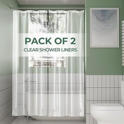 AmazerBath Stall Shower Curtain Liner 2 Pack, 36 x 72 Inches PEVA Plastic Shower Liner with 2 Weighted Stones and 6 Rustproof Metal Grommet, Lightweight Waterproof Shower Curtain - Clear