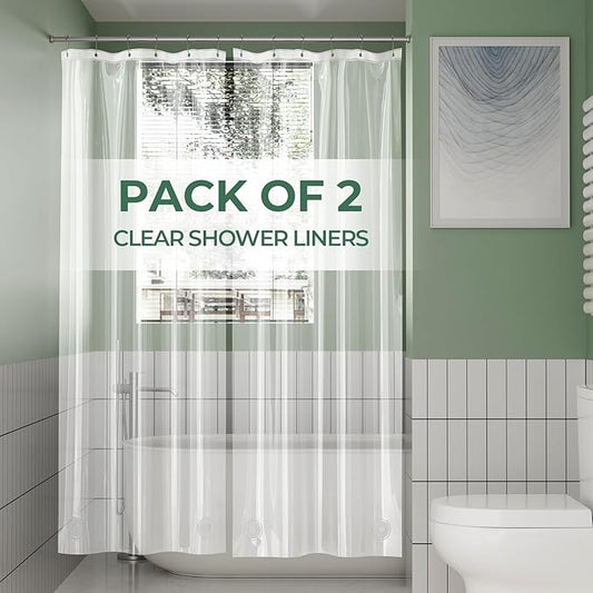 AmazerBath Stall Shower Curtain Liner 2 Pack, 36 x 72 Inches PEVA Plastic Shower Liner with 2 Weighted Stones and 6 Rustproof Metal Grommet, Lightweight Waterproof Shower Curtain - Clear