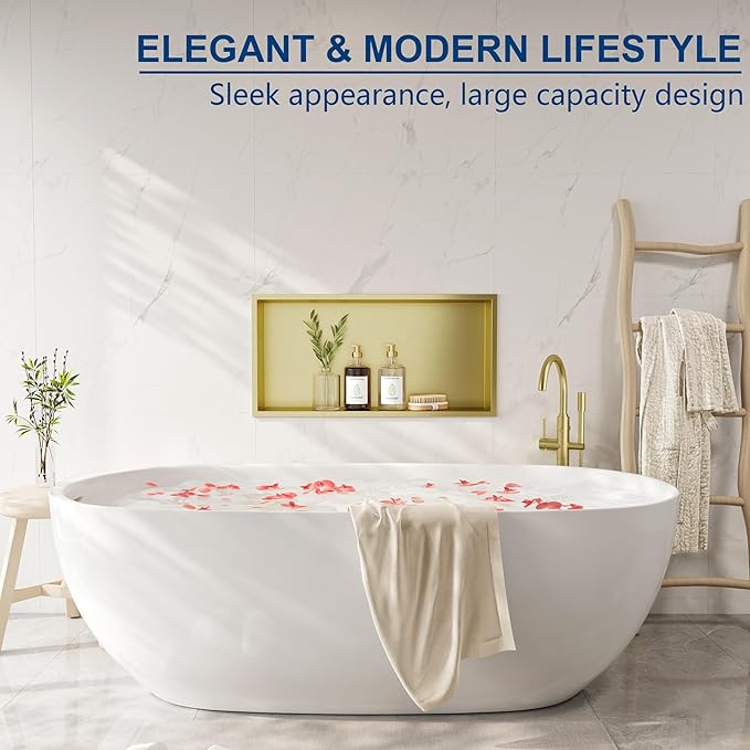 Neodrain No Tile Shower Niche, Golden Stainless Steel Wall Niche 25.1"X13.1"(Inner Size 24"X12"), NO Tile Needed Recessed Cabinet for Bathroom Storage, Waterproof Cubby