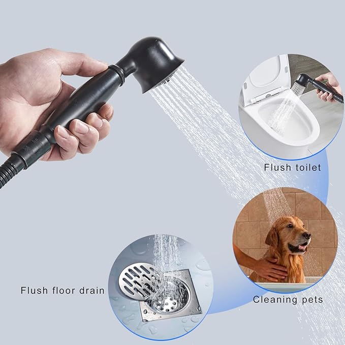 Senlesen Matte Black Bathroom Single Handle Freestanding Bathtub Faucet Floor Mounted Waterfall Tub Filler with Hand Shower Set