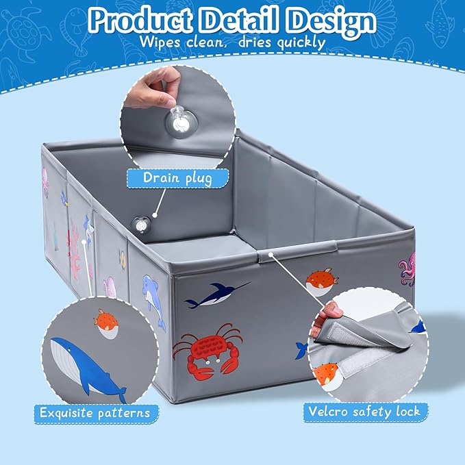 Portable Foldable Baby Bathtub with Drain Plug, 30" L x 15.2" W x 8.6" H Kids Travel Tub, Converts Shower to Tub, No Assembly Folds Flat for Storage, for Infant Toddler 6M-5 Years