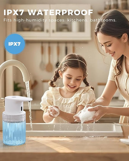 Automatic Liquid Soap Dispenser Touchless, 10oz/300ml Rechargeable, 3 Adjustable Liquid Levels, IPX5 Waterproof, for Kitchen Bathroom, White