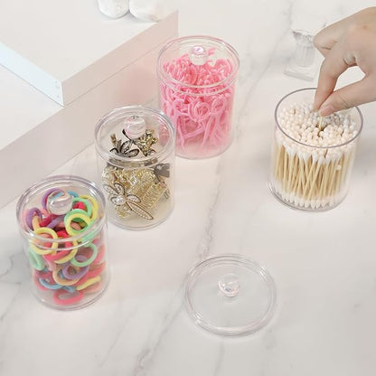 1 Pack Acrylic Qtip Holder Dispenser,Bathroom Canisters Apothecary Jar Set, Vanity Makeup Storage Organizer Set, 12 oz