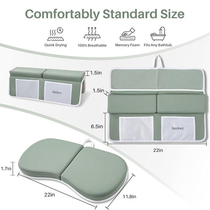 Baby Bath Kneeler and Elbow Rest Pad Set, 1.6'' Thick, Quickly Dry, Bathtub Kneeler Pad with Baby Toys & Bath Accessories Storage, Bath Kneeling Pad and Elbow Pad for Baby Tub Green