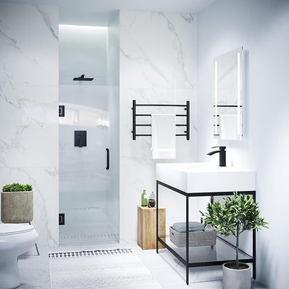 ANZZI 70" x 24" Frameless Shower Door in Matte Black,Water Repellent Glass Shower Door with Seal Strip Parts and Handle, 5/16 Glass Hinged Shower Door with Handle (SD-AZ09-01MB)