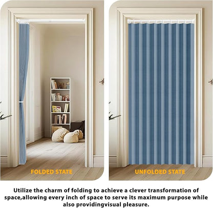 Accordion Door Curtain Set - 100% Blackout, with Curtain Rod Included, for Bedroom Privacy Protection (Blue-43 W x 78" L+Rod)