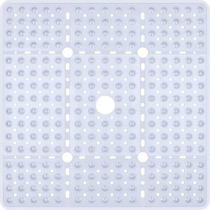 Reetual XL Shower Mat Non Slip - 27x27 Bath Mat for Shower Stall or Large Bathtub Mat with 240 Powerful Suction Cups and Drain Holes. Black Shower Mats for Bathroom (Clear Mat)