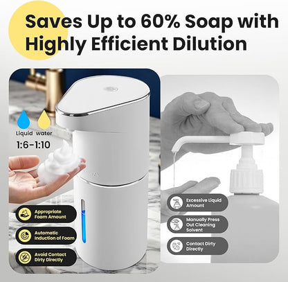 Automatic Foaming Soap Dispenser, 13oz/350ml White Touchless Foam Hand Soap Dispenser with 3 Foam Levels，Wall-Mounted & Countertop Design Type-C Rechargeable for Kitchen Bathroom