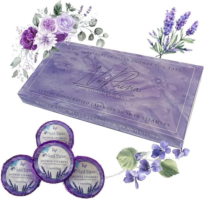 LUXURY LAVENDER SHOWER STEAMERS, 100% Natural Ingredients with Pure Essential Oils. Long Lasting Steamer for a Calming Aromatherapy Spa-Like Experience. The Affordable Premium Self-Care Gift for Women