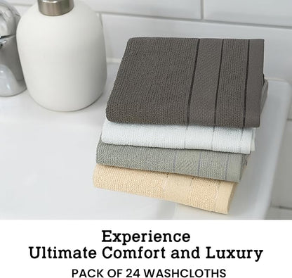 Casa Lino Face Towels & Body Wash Cloths for Showering - 100% Cotton Wash Cloths for Bathroom - Highly Absorbent & Quick Drying Washcloth Set - Cotton Washcloths 24 Pack (12" x 12") - (Multicolor I)