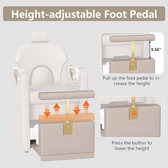 Pedicure Station for Nail Tech, Reclining Pedicure Chair with Massage Foot Bath, No Plumbing Pedicure Station Unit (Grey)