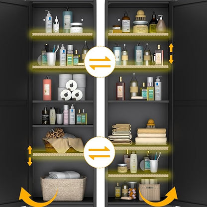 Metal Locker Tall Narrow Storage Cabinet, 67" H Locking Tool File Cabinets Snack Locker Organizer for School Classroom,Bedroom,Gym Home Office,Entryway and Hallway (20" W 2Door Black)