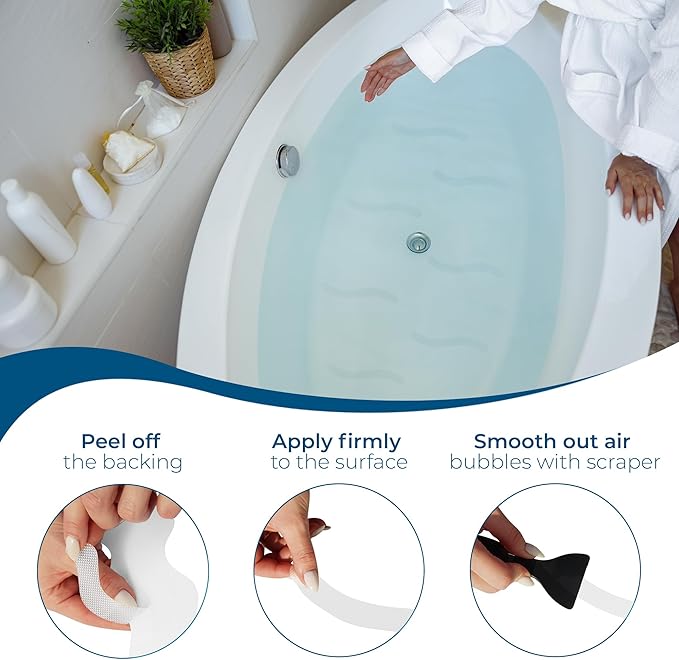 Anti-Slip Shower Stickers - Help Reduce Slipping in Bathtub & Shower, White Non-Slip Bath Strips, Strong Adhesive Bathtub Appliques Suitable for Homes with Kids, Adults & Seniors - 24 Pcs - Homergy
