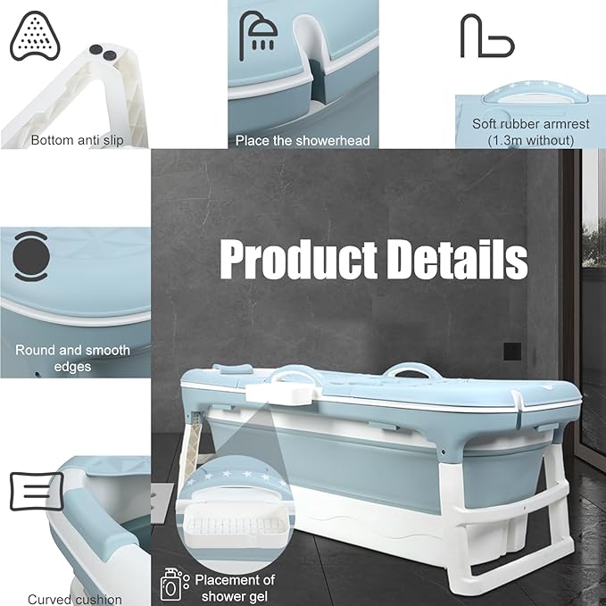 Portable Bathtub for Adult, Large Collapsible Tub, Portable Tub for Adults, Tub for Shower, Sweat Steaming Spa Sweat Steaming Bathtub, Effortless Folding Bathtub, Hot Bath, Ice Bath 46 in