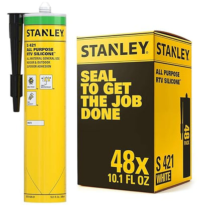 Stanley S421 All-Purpose RTV Silicone Sealant (48 x 10.1 fl.oz.) – 100% Waterproof Gray Caulk | Industrial-Grade Silicone for Kitchen, Bathroom, Shower, Window, Door, Indoor & Outdoor Use | 48 Pack