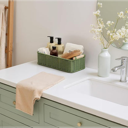 GRANNY SAYS Toilet Paper Basket for Back of Toilet, Wicker Baskets for Storage, Wicker Baskets for Shelves, Waterproof Basket Tank Topper, 14¼" x 6½" x 4¼", Green
