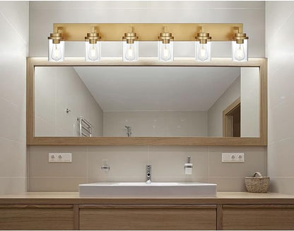 MELUCEE 6-Light Vanity Lights for Bathroom 45.3 Inches Length, Modern Bathroom Light Fixtures Wall Mount with Clear Glass Shade for Vanity Table/Over Sink/Kitchen, E26 Base