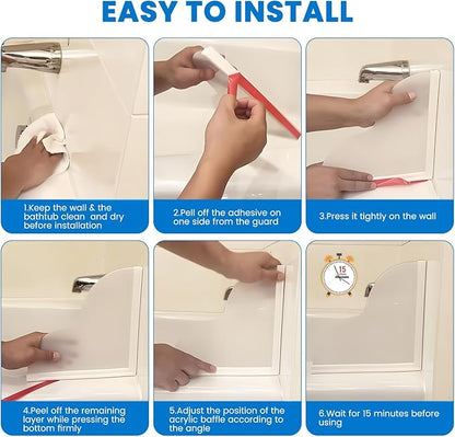 Shower Splash Guard Kit,Large Size Bath tub Corner Splash Guards Keep Water in Shower Bathroom Accessories with Self-Adhesive Suitable for Showers, Bath tubs, Kitchen Sinks (9.25"x9.25")