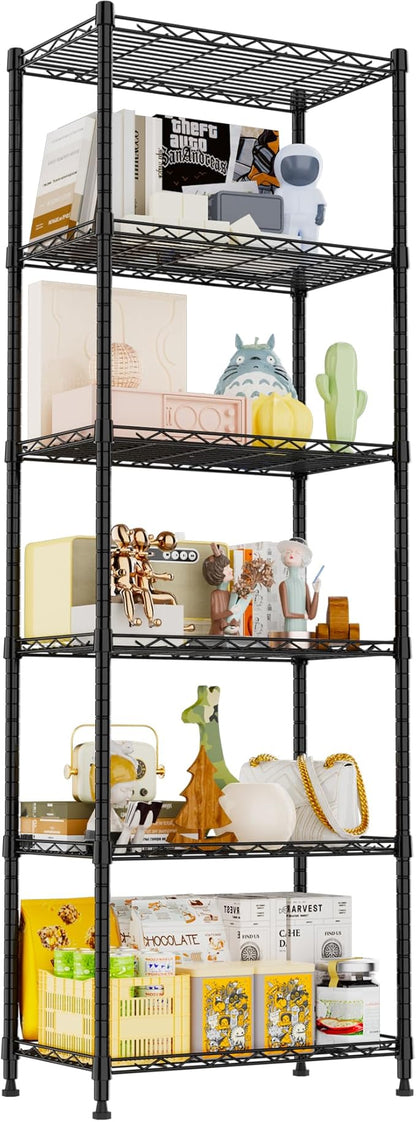 REGILLER 6 Wire Shelving Steel Storage Rack Adjustable Unit Shelves for Laundry Bathroom Kitchen Pantry Closet(Black,11.7" D x 21.4" W x 63" H)