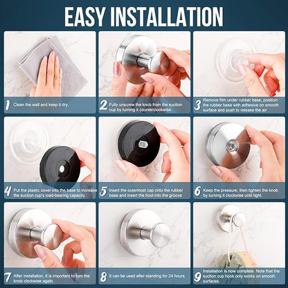 Suction Cup Hook for Shower, 16 Pack Wall Mount Towel Holder, Removable Towel Hook - Stainless Steel No Drill Hook for Bathroom Window Glass Door Wall Home Kitchen Silver