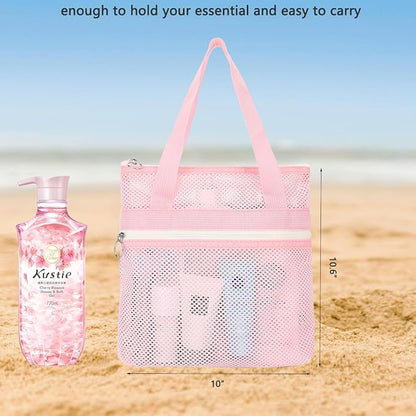 Mesh Shower Caddy Portable Shower Bag for Travel, Gym, Camping – Quick-Dry Hanging Toiletry Organizer with Zipper Pockets for Bathroom Essentials,Pink