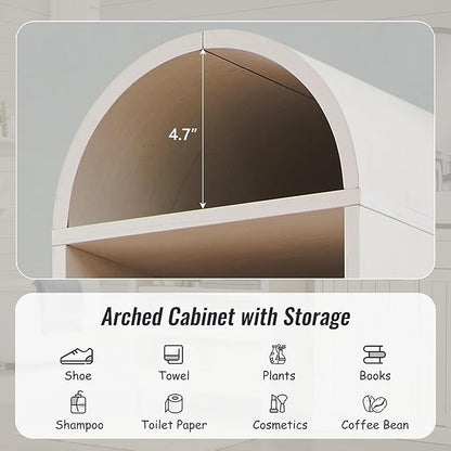 67" Tall Arched Bathroom Storage Cabinet, 8-Tier Modern Farmhouse Storage Cabinet with Adjustable Shelves, Wood Freestanding Cabinet for Bathroom, Living Room, Entryway, Hallway (Antique White)