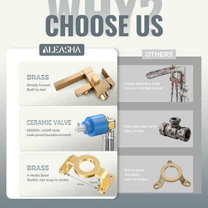 Freestanding Tub Faucet Brushed Gold: ALEASHA High Flow Max 6.74 GPM Free Standing Tub Filler - Brass Modern Floor Mount Bathtub Faucet with Handheld Shower, for the Ultimate Elegant SPA Experience