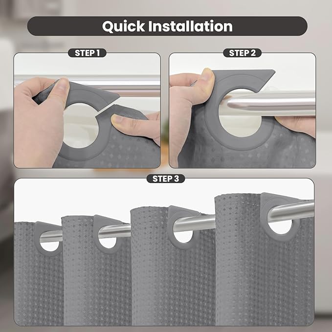 Inhousolu No Hook Waffle Weave Shower Curtain with Removable Snap in Fabric Liner Set for Bathroom, 230 GSM Heavy Duty Weighted Hem, Water Repellent Washable Bath Curtains, 36 x 72 Inch, Grey