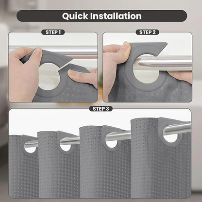 Inhousolu No Hook Waffle Weave Shower Curtain with Removable Snap in Fabric Liner Set for Bathroom, 230 GSM Heavy Duty Weighted Hem, Water Repellent Washable Bath Curtains, 36 x 72 Inch, Grey
