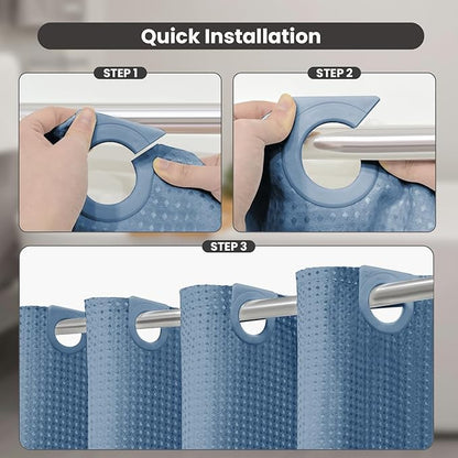 Inhousolu No Hook Waffle Weave Shower Curtain with Removable Snap in Fabric Liner Set for Bathroom, 230 GSM Heavy Duty Weighted Hem Water Repellent Washable Bath Curtains, 72 x 78 Inch, Moonlight Blue