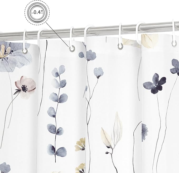 Gibelle Watercolor Floral Shower Curtain, Grey Beige Flower Shower Curtain for Bathroom, Modern Minimalist White Waterproof Fabric 72x72 Inch