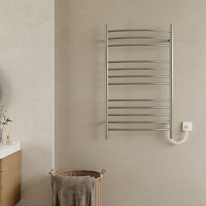 HEATGENE Electric Towel Warmer with Built-in Timer & Temperature Control, Wall-Mounted 12-Bar Large Towel Rack, Plug-in/Hardwired Heated Towel Rail for Bathroom - Brushed