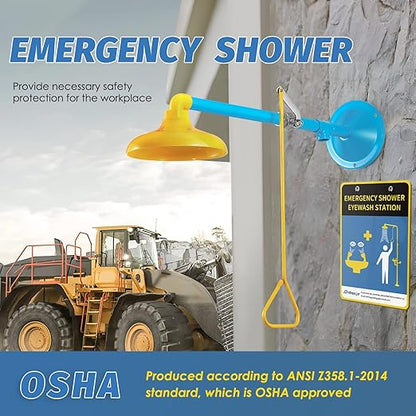Emergency Shower Station Safety Shower Outdoor Horizontal/Wall Mounted Drench Shower for Emergency Shower, Highly Visible Color