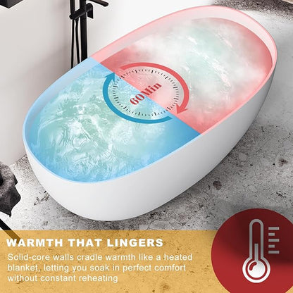 Stone Resin Freestanding Bathtubs,Soklawah 67" Solid Surface Luxury Soaking Tub,Oval Stand Alone Bathroom Bath tub with Drain & Integrated Slotted Overflow,Matte White Elegant Soaker Free Standing Tub