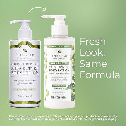 Tree to Tub Unscented Shea Butter Body Lotion for Dry Skin - Fragrance Free Lotion,Vegan Body Moisturizer, Good for Sensitive Skin for both Women & Men