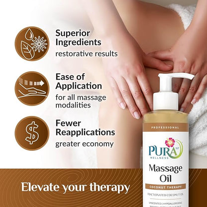 Coconut Therapy Massage Oil, Coconut Massage, Physical Therapy Coconut Oil, Professional Deep Tissue Therapy, Pura Wellness Massage Oil, Unscented Oil for Physical Therapy and Recovery, 8oz