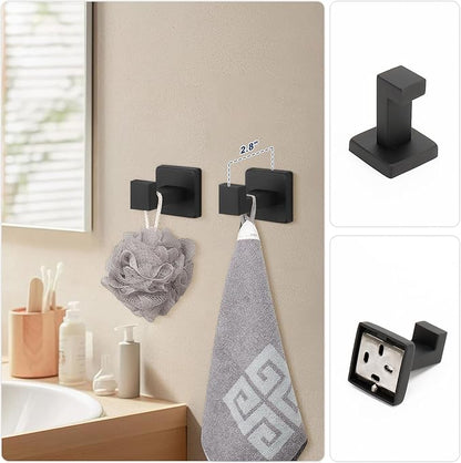 NearMoon 5 Pieces Bathroom Hardware Set 304 Stainless Steel - Square Towel Rack Set Include 16" Towel Rod + Towel Ring + Toilet Paper Holder + 2 Robe Towel Hooks Bathroom Accessories (Matte Black)