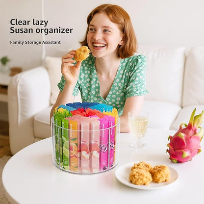 2-Pack Rotating Drink Mix Organizer, Spinning Drink Packet Holder, Clear Lazy Susan Turntable for Powdered Mixes, Divided Drink Storage Organizer