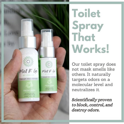 Mist N’ Go by Omaze Travel Bathroom Spray for Toilet Spray Odor Eliminator - Travel Toilet Spray for Bathroom Air Freshener Spray for Bathroom Deodorizer - Fresh Linen Regular Size (2oz x1)