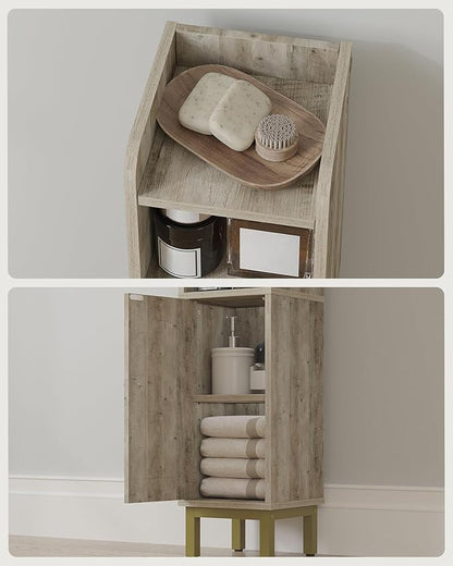 Bathroom Storage Cabinet, Small Corner Floor Cabinet with Door and Shelves, Narrow Toilet Paper Holder, Bathroom Organizer with Adjustable Shelf, for Small Spaces, Rustic Greige BC08205X