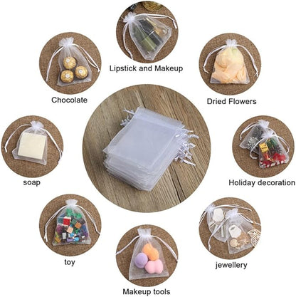 Hopttreely 100PCS Premium Sheer Organza Bags, White Wedding Favor Bags, 4x4.72 Jewelry Gift Bags for Party, Jewelry, Christmas, Festival, Bathroom Soaps, Makeup Organza, Wrapping Supplie